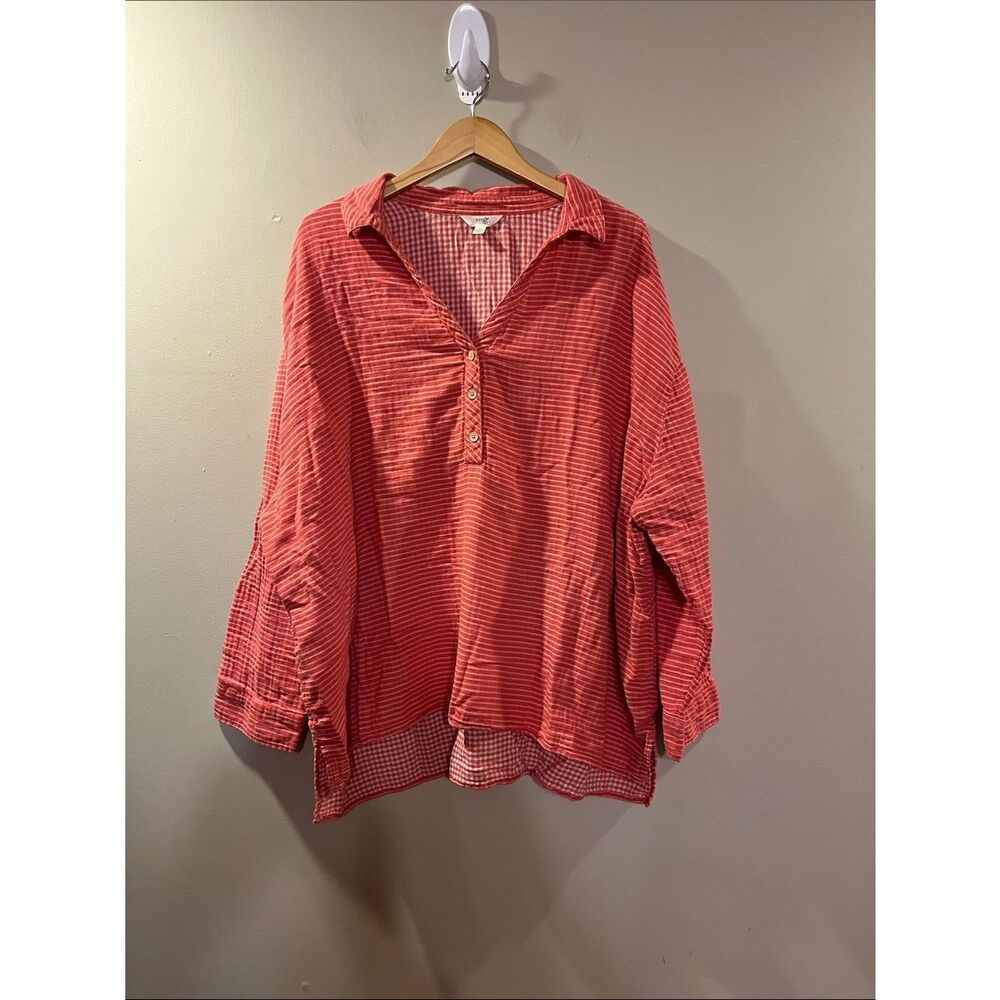Terra & Sky Coral Striped Button-Placket Tunic